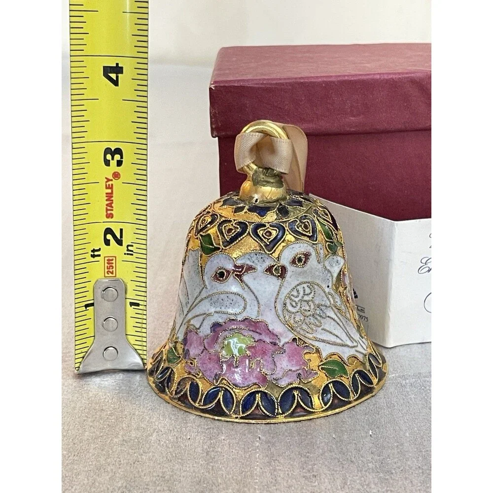 Cloisonne Enamel Bell Floral Dove NYCO Victorian Style Box & Card 3